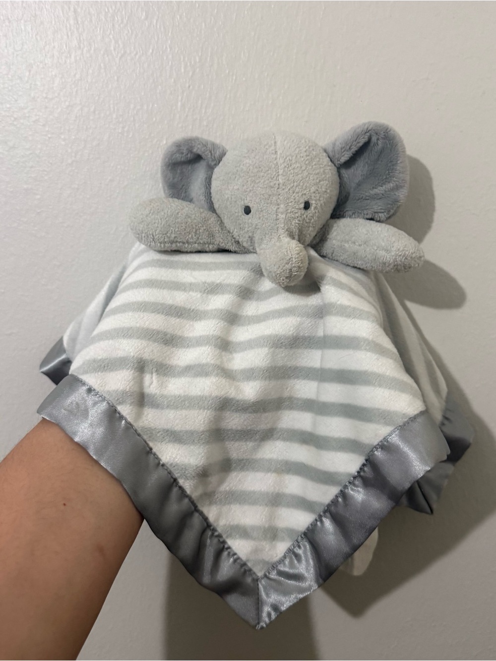 Cloud Island Elephant Security Blanket Lovey Gray White Striped